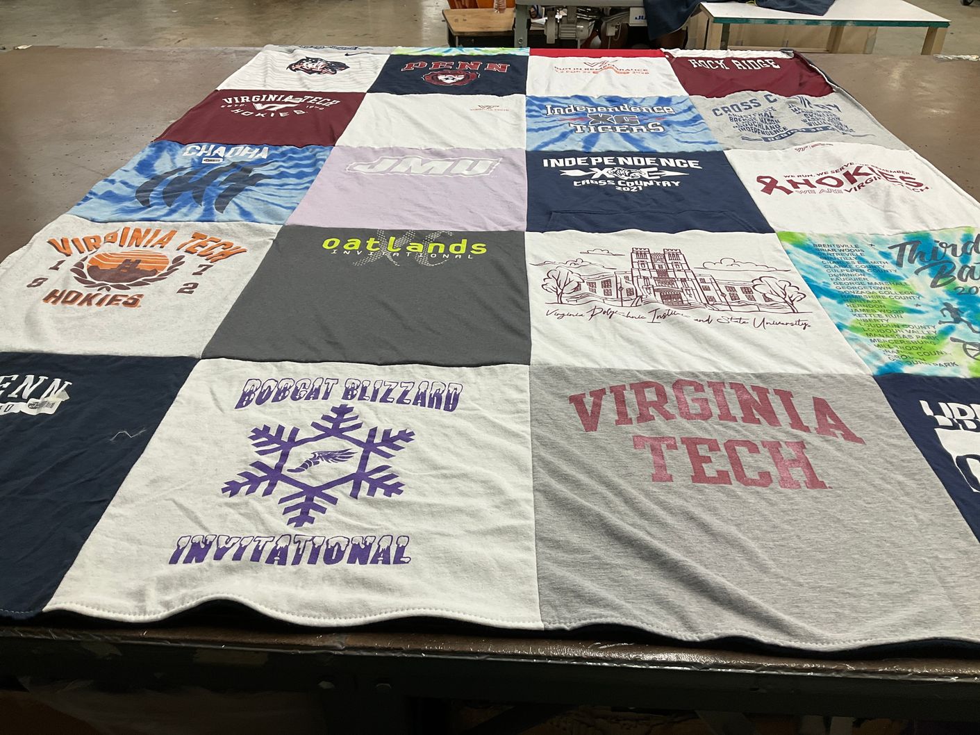 T-shirt quilt featuring virginia tech hokies, james madison university dukes by Carrie from VA