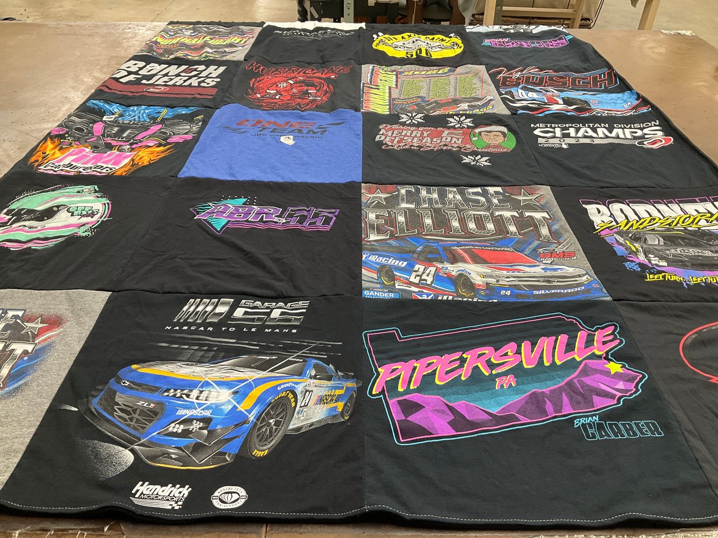 T-shirt quilt with nascar, racing themes by Wendy from NC