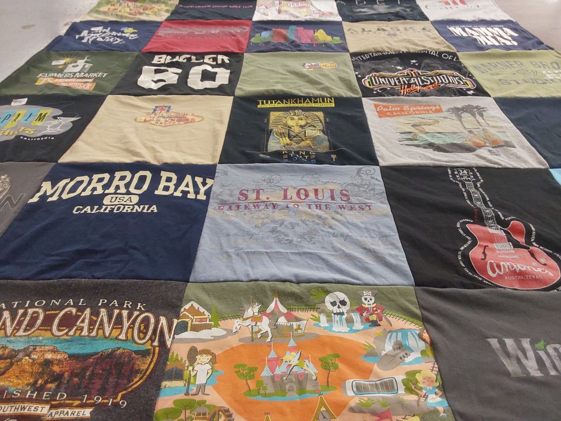 T-shirt quilt with travel, tourism themes by Harry from TX