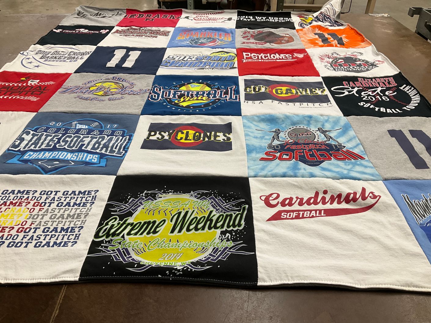 T-shirt quilt featuring cardinals softball, psyclones softball by Alison from CO