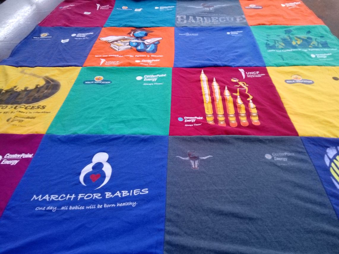 T-shirt quilt with education, health themes by Jerry from TX