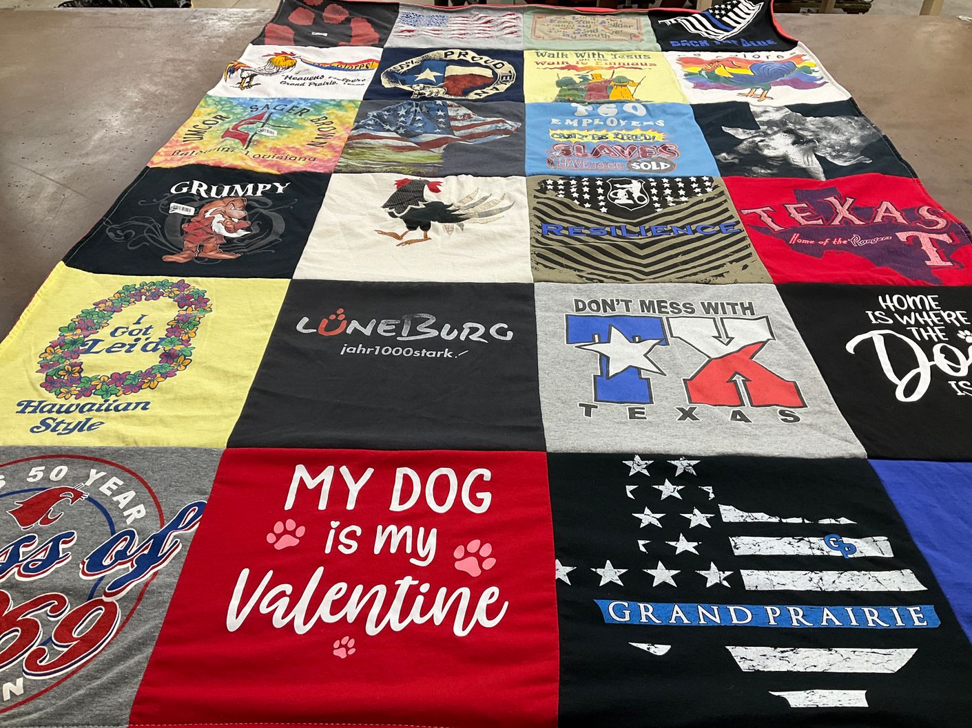 T-shirt quilt with pets, dogs themes by Roz from TX
