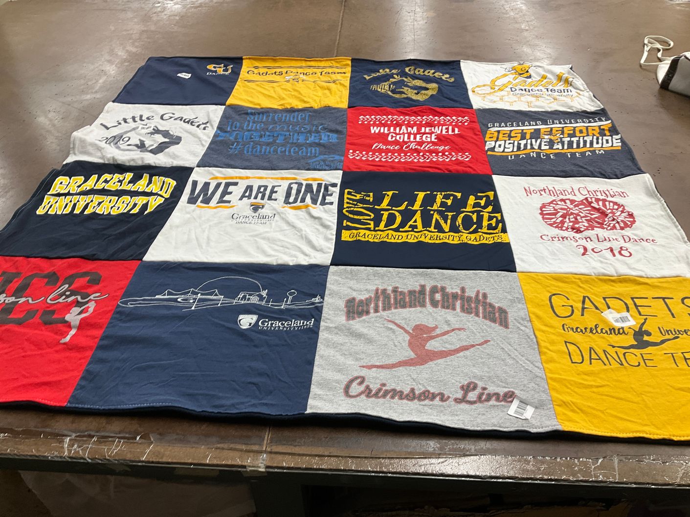 T-shirt quilt featuring gadets, crimson line by Sarah from MO