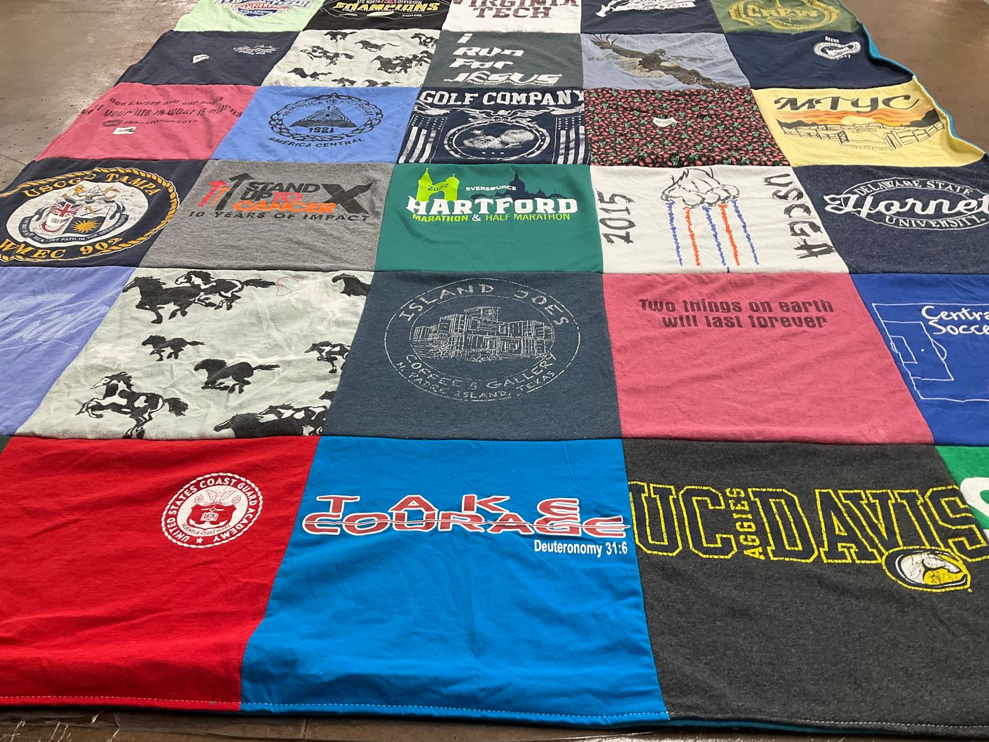 T-shirt quilt featuring university of delaware soccer, university of california davis aggies by Lydia from AL