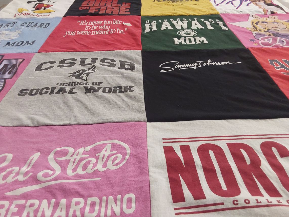 T-shirt quilt from california state university san bernardino, northern california college by Melanie from CA