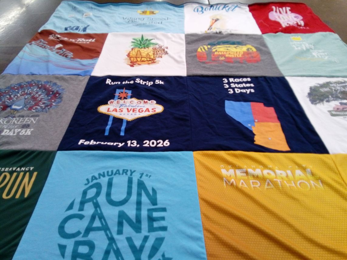 T-shirt quilt with running, marathons themes by Christy from SC