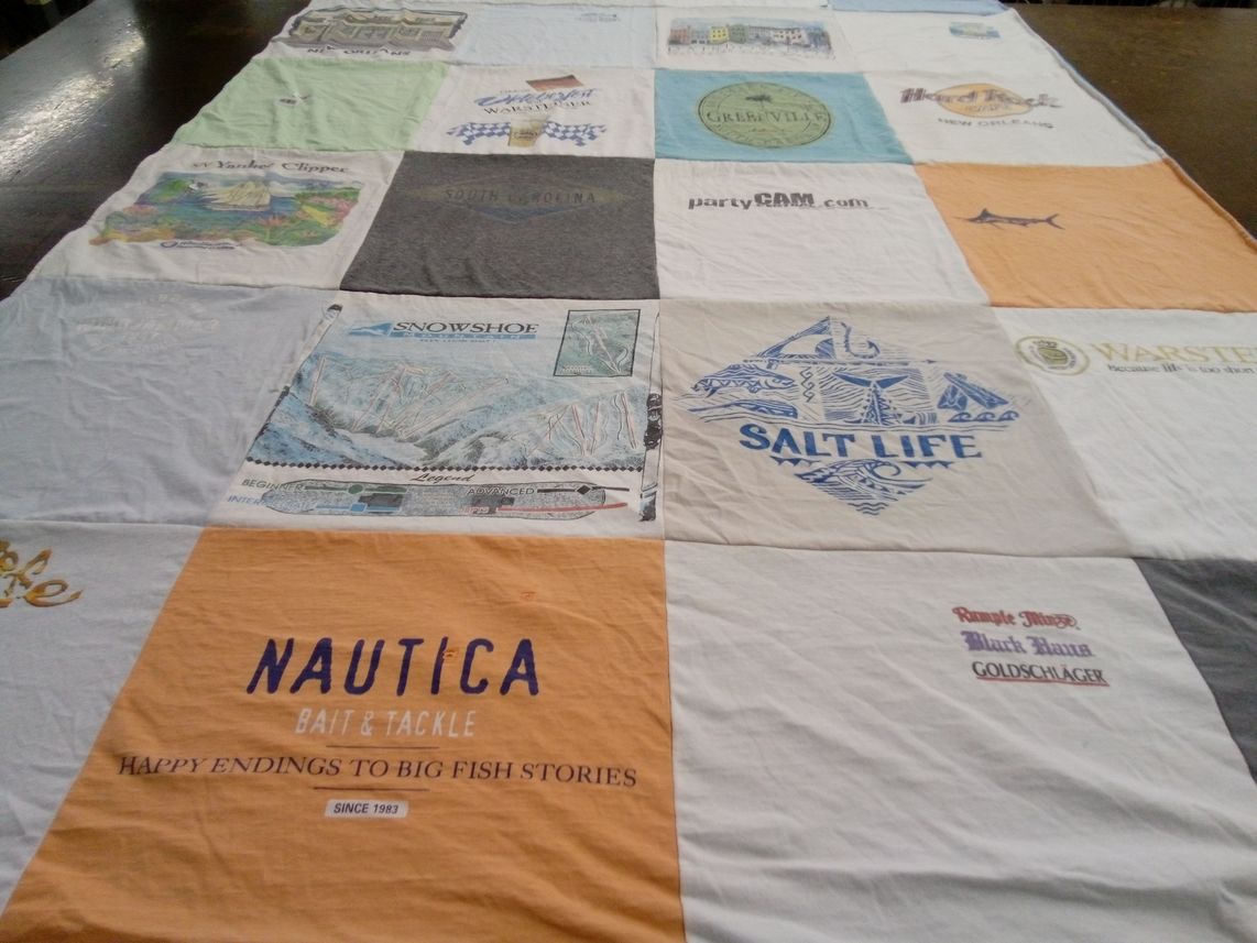 T-shirt quilt with fishing, travel themes by Kimberly from SC