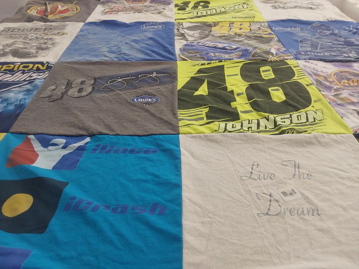 T-shirt quilt with nascar, racing themes by CAROL from OH
