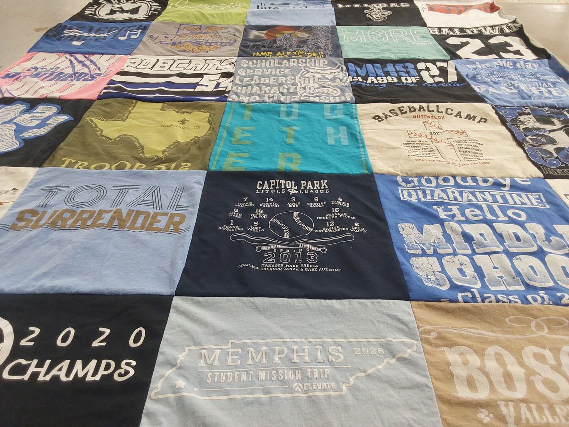 T-shirt quilt with baseball, scouting themes by Jessica from TX