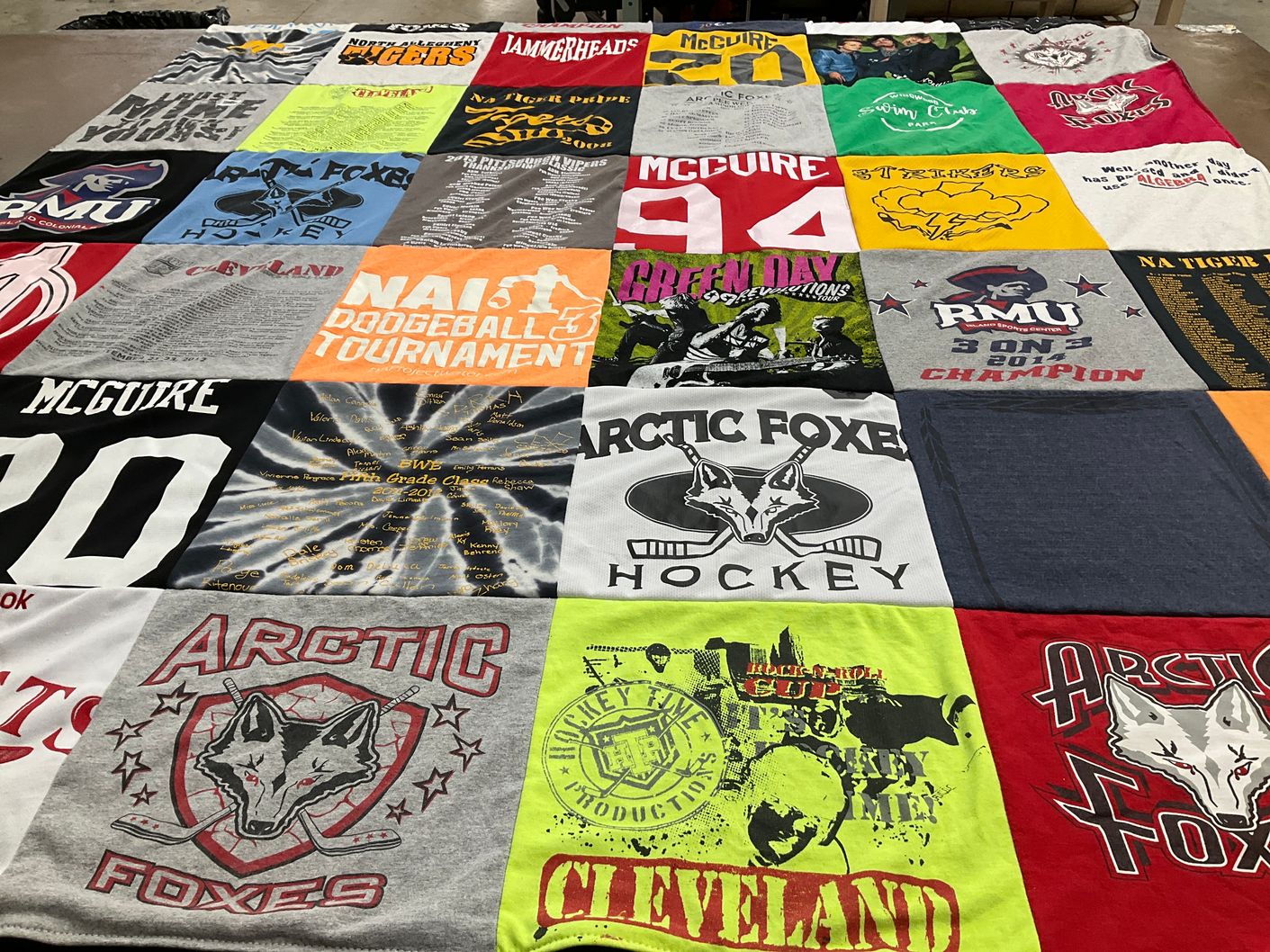 T-shirt quilt featuring arctic foxes hockey, na tiger by Rhonda from PA