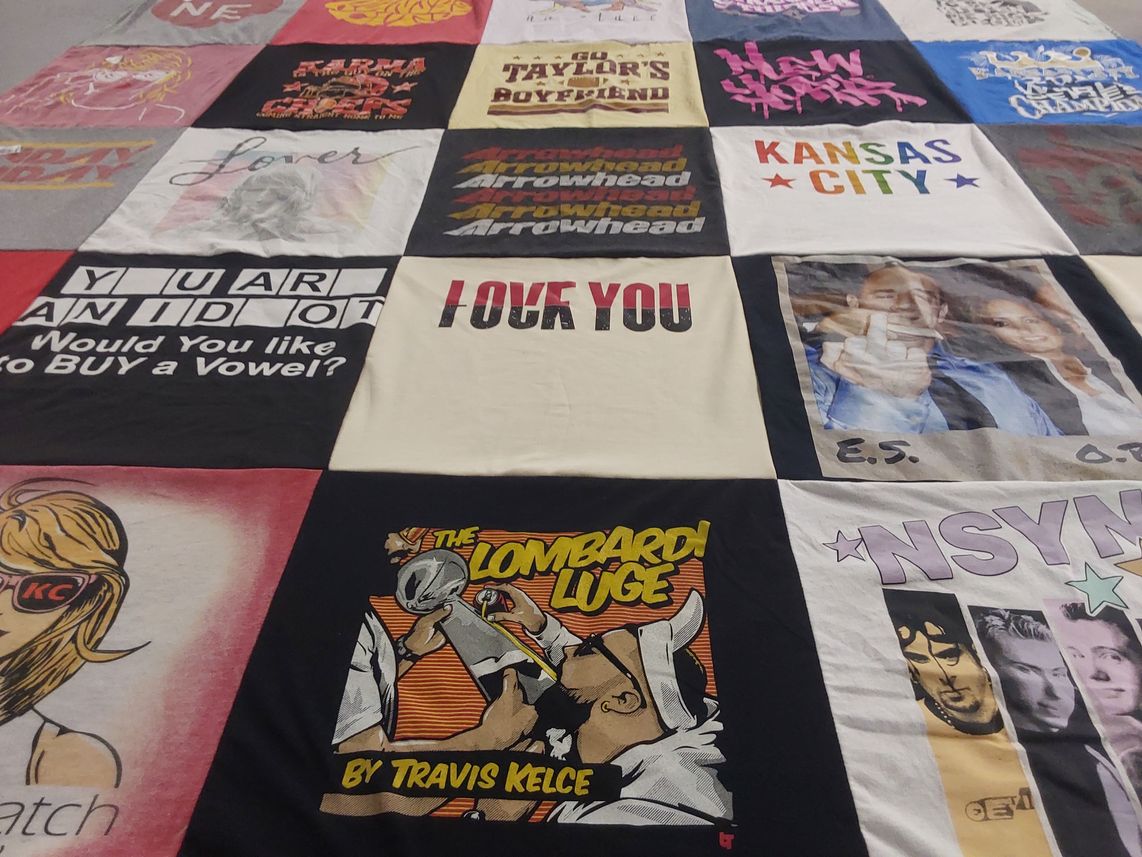 T-shirt quilt with pop culture, sports themes by Jackie from MO