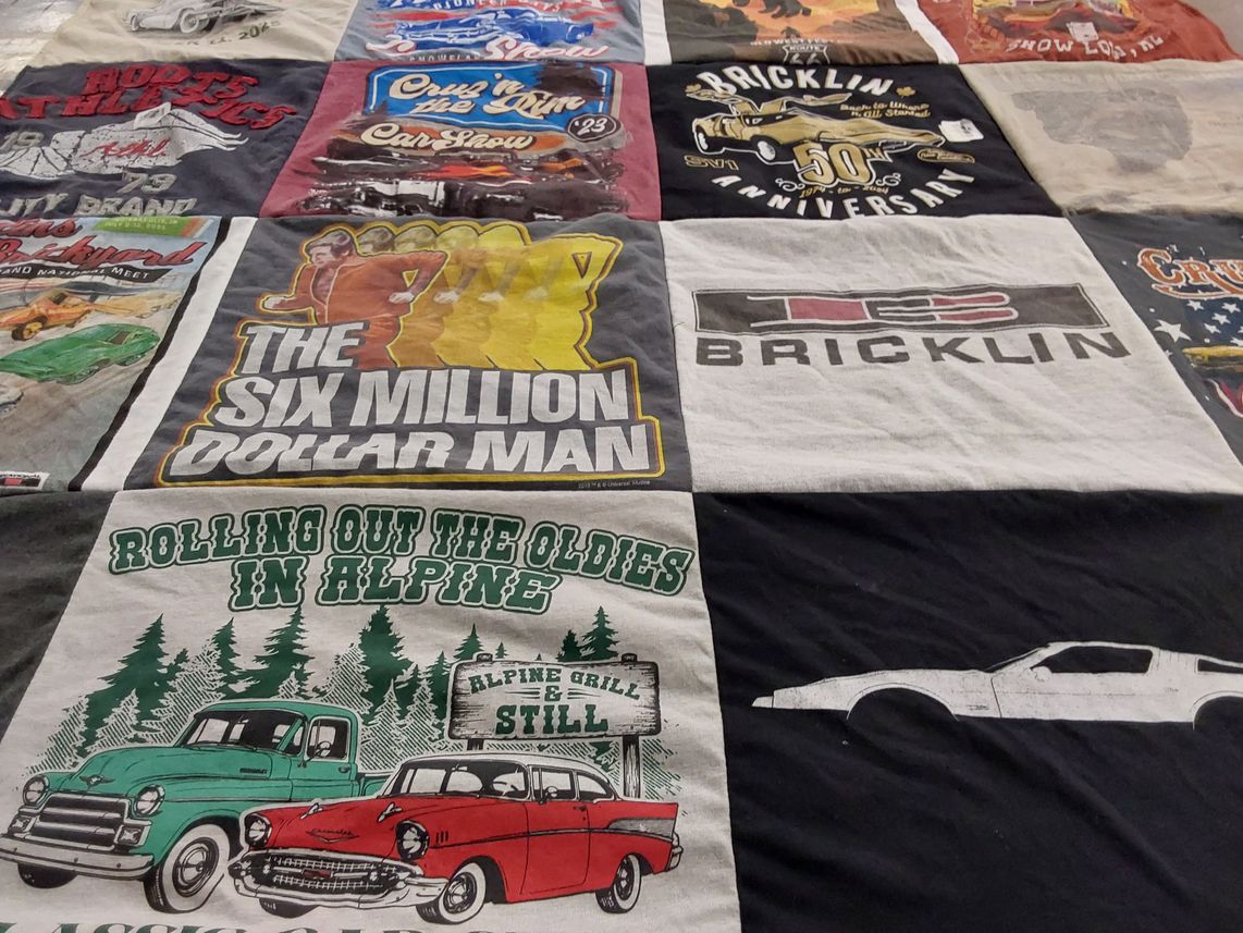 T-shirt quilt with cars, auto shows themes by Kevin from AZ