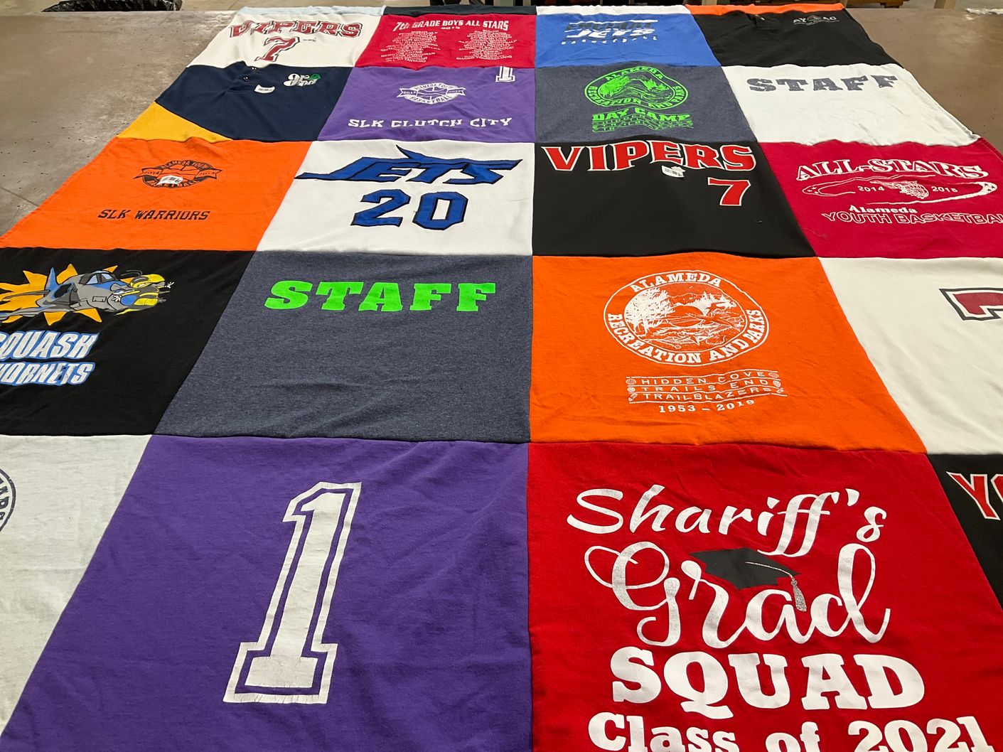 T-shirt quilt featuring slk warriors, vipers by Sherice from CA