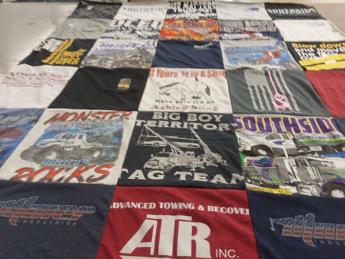 T-shirt quilt with towing, trucking themes by jeffrey from GA