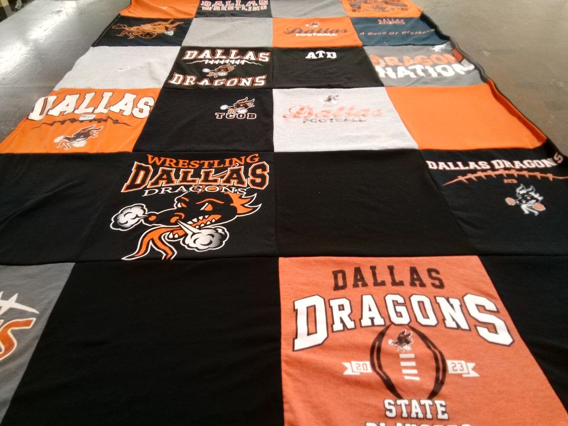 T-shirt quilt featuring dallas dragons by Brenda from OR