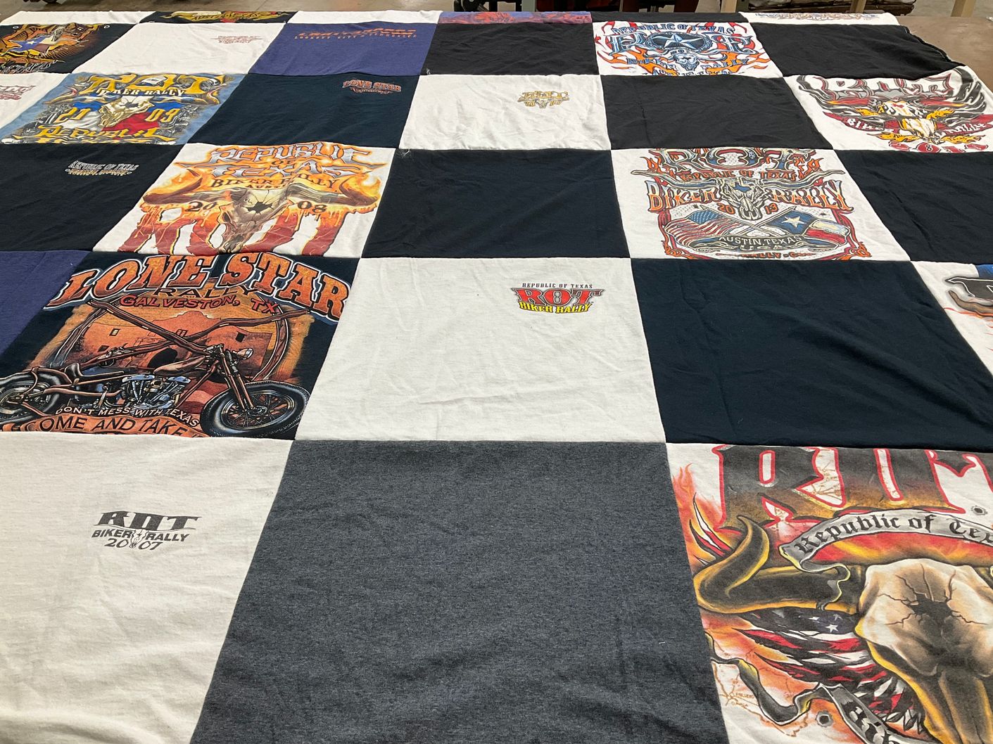 T-shirt quilt with motorcycles, biking themes by james from TX