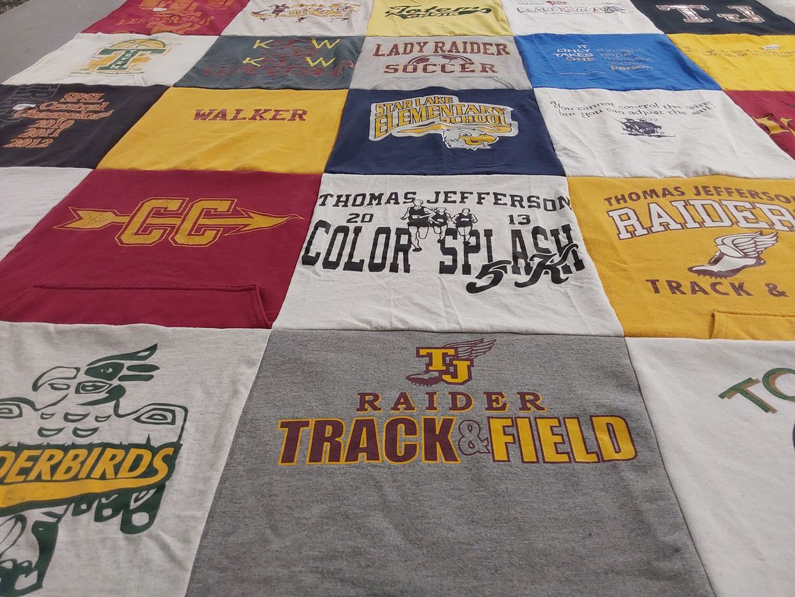 T-shirt quilt featuring thomas jefferson track and field, thomas jefferson raiders by JoAnn from UT
