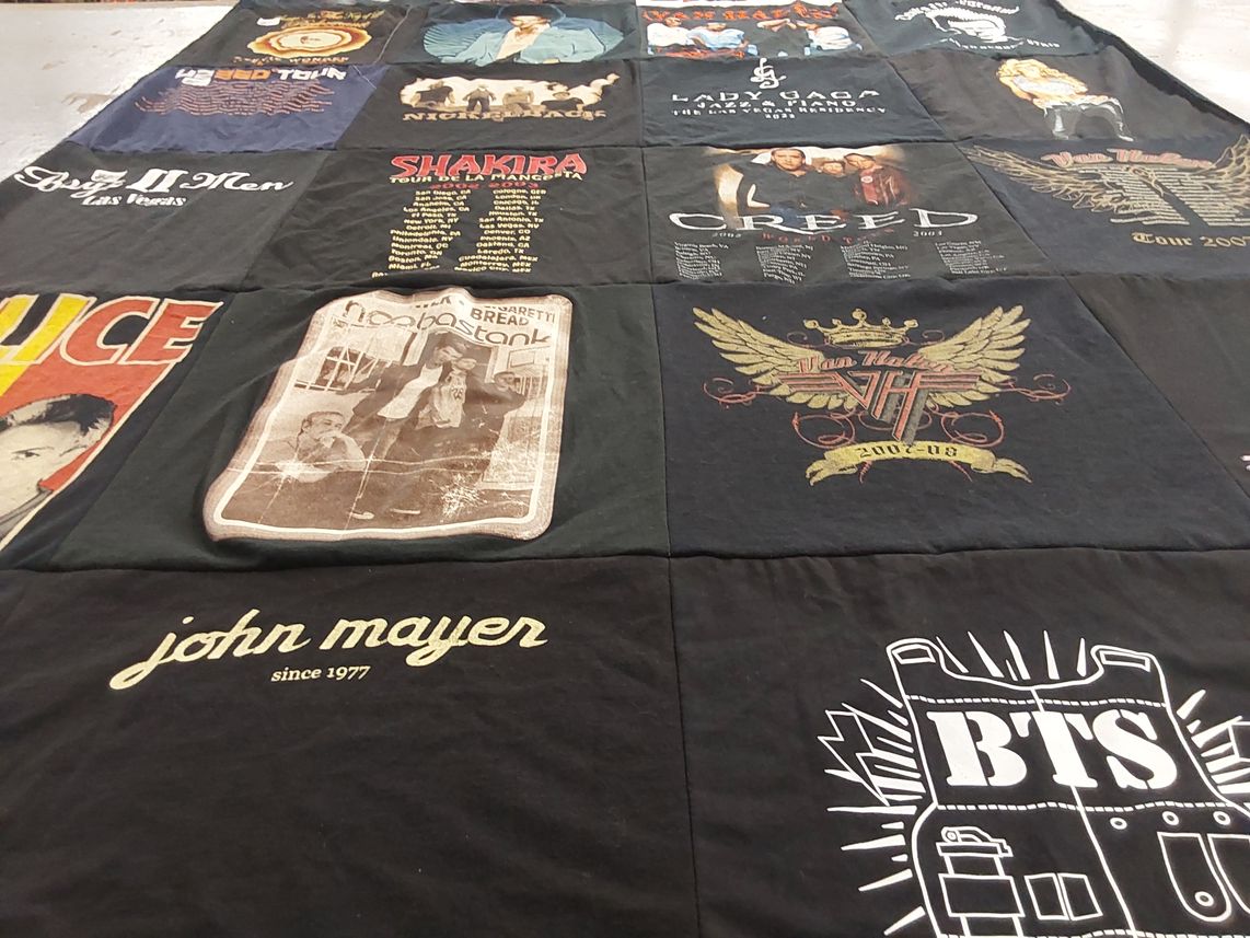 T-shirt quilt with music, concerts themes by Sean from TX