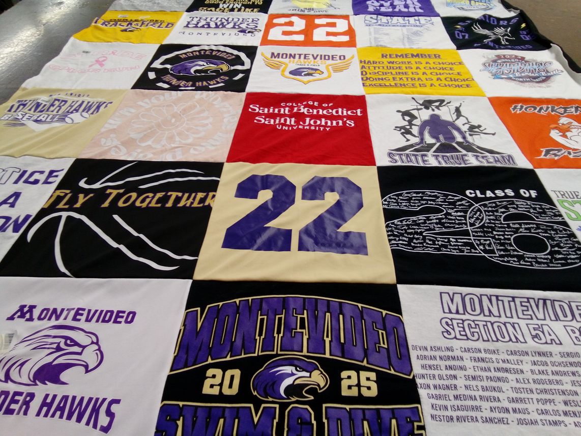 T-shirt quilt featuring montevideo high school swim and dive team, montevideo high school basketball team by Gwn from MN