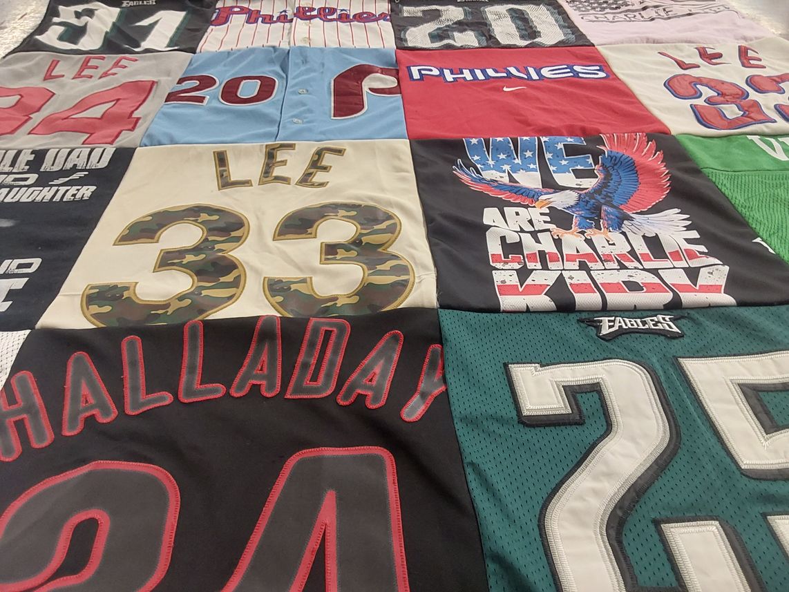 T-shirt quilt featuring philadelphia phillies, philadelphia eagles by Felicia from PA