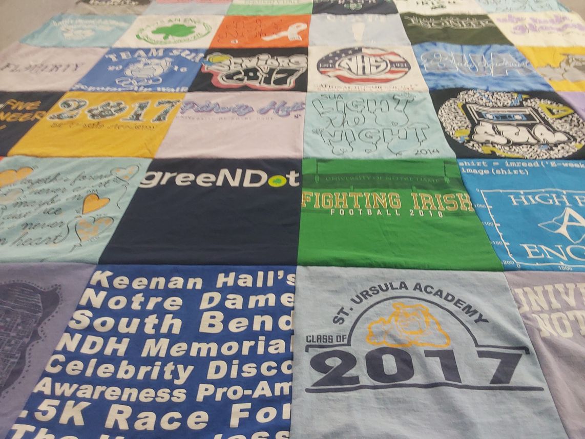T-shirt quilt featuring fighting irish football by Monica from OH