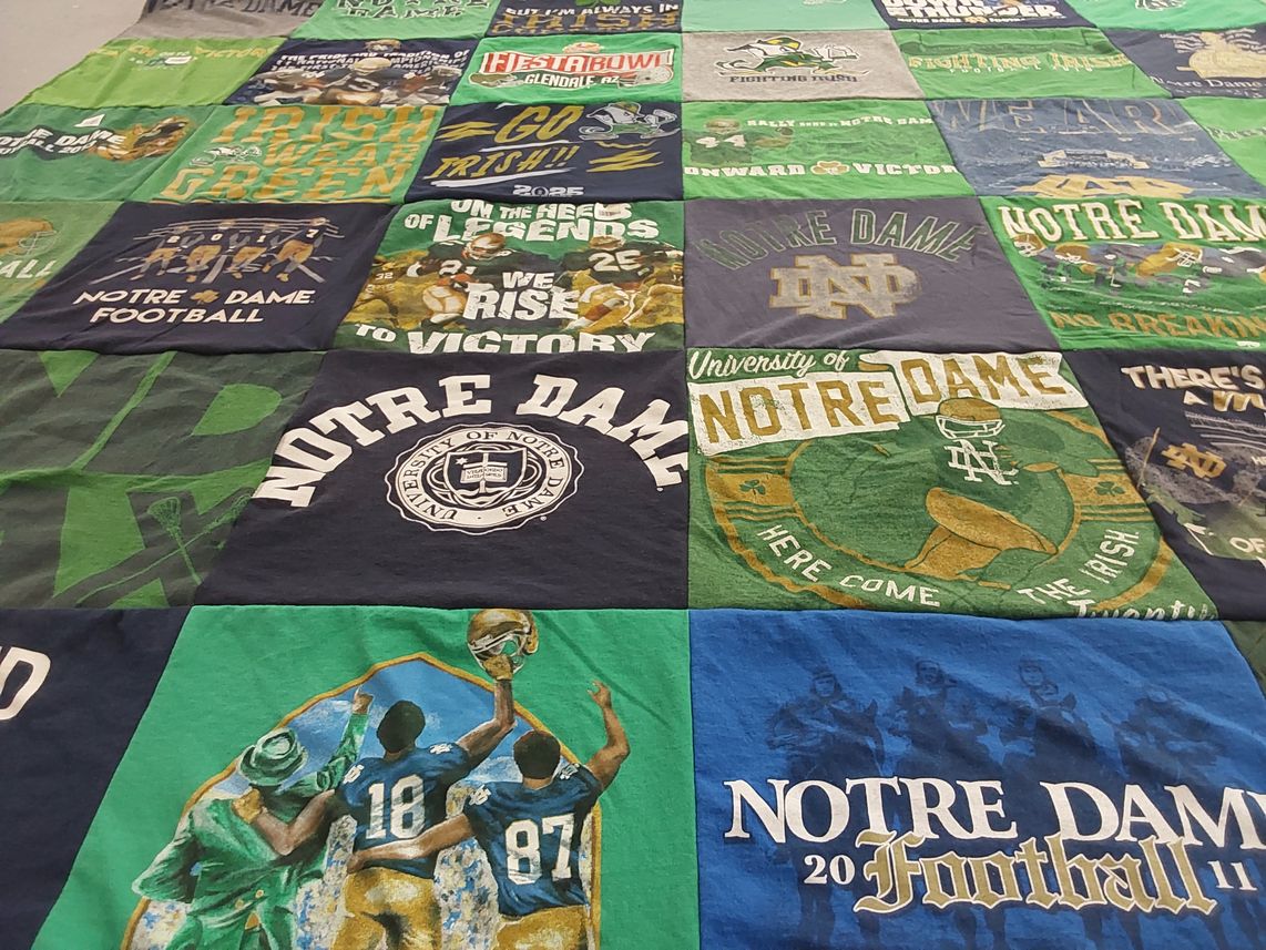 T-shirt quilt featuring notre dame football by Monica from OH