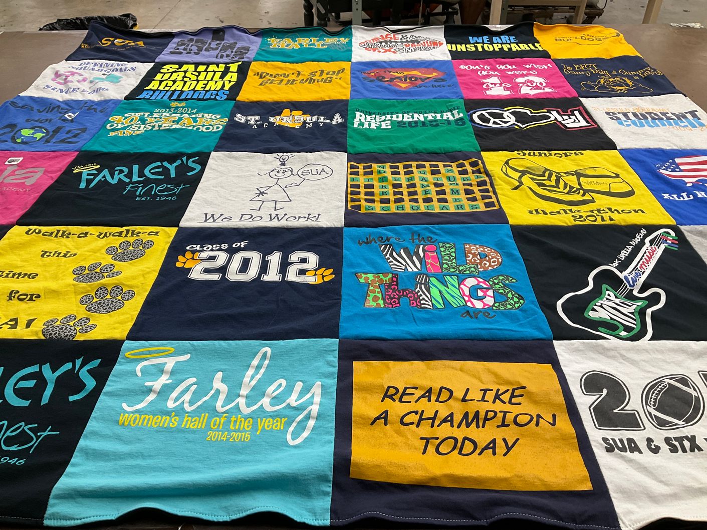 T-shirt quilt from saint ursula academy by Monica from OH
