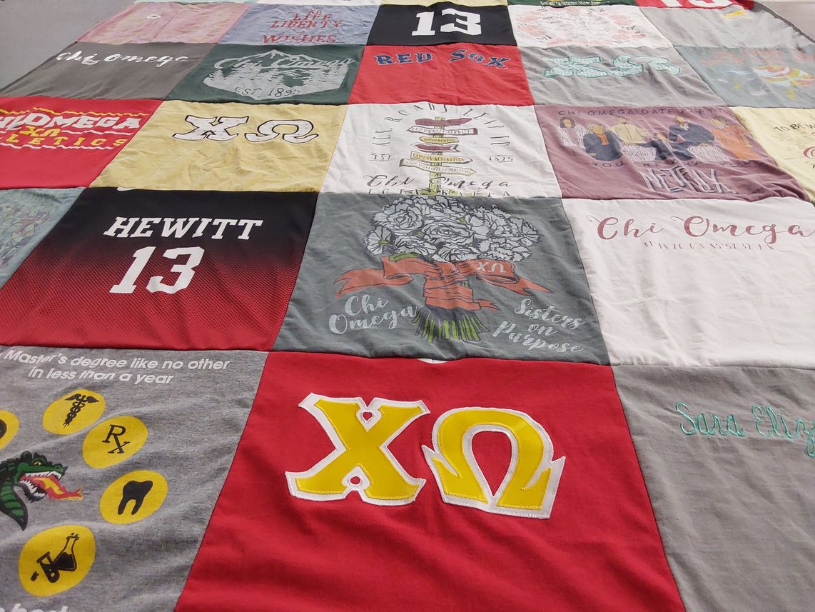 T-shirt quilt with sororities, education themes by Wendie from AL