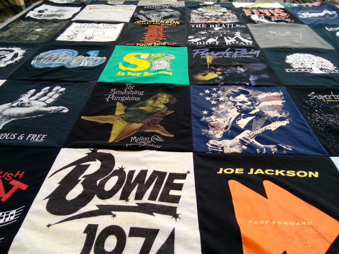 T-shirt quilt with music, bands themes by Oscar from CA