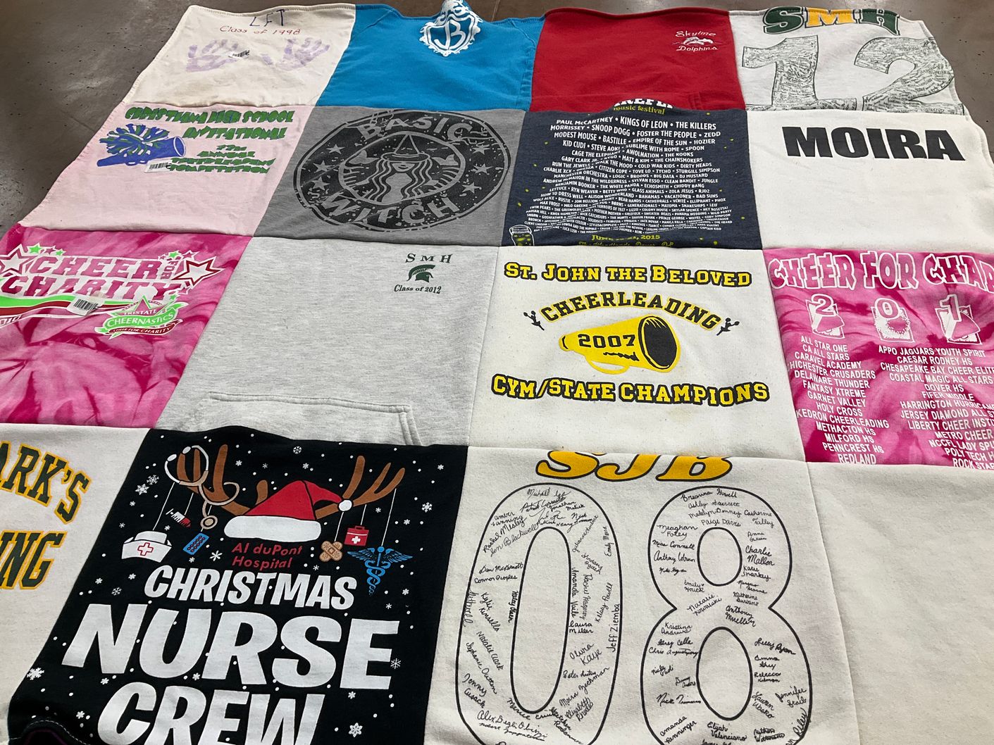 T-shirt quilt featuring cheerleading team by Joan from DE