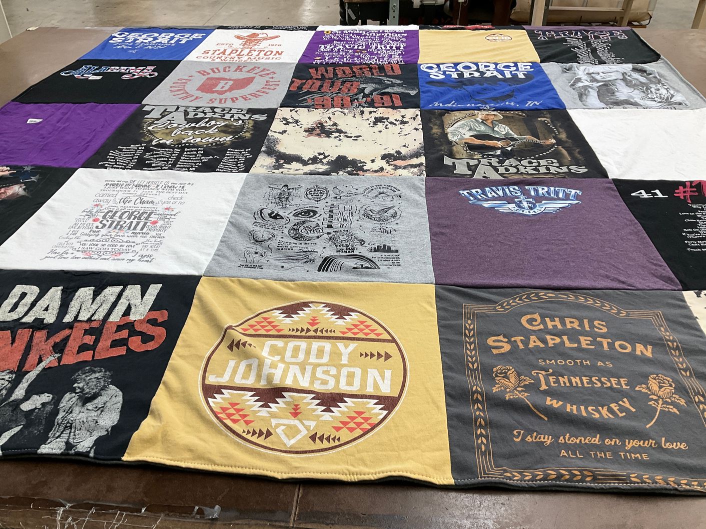 T-shirt quilt with country music themes by Patti from IN