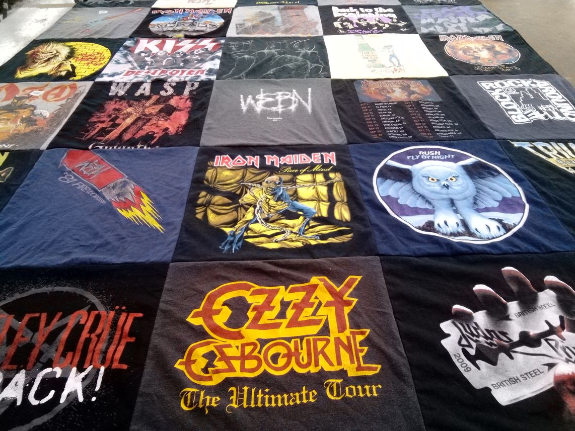 T-shirt quilt with rock music, heavy metal themes by Andrew from OH