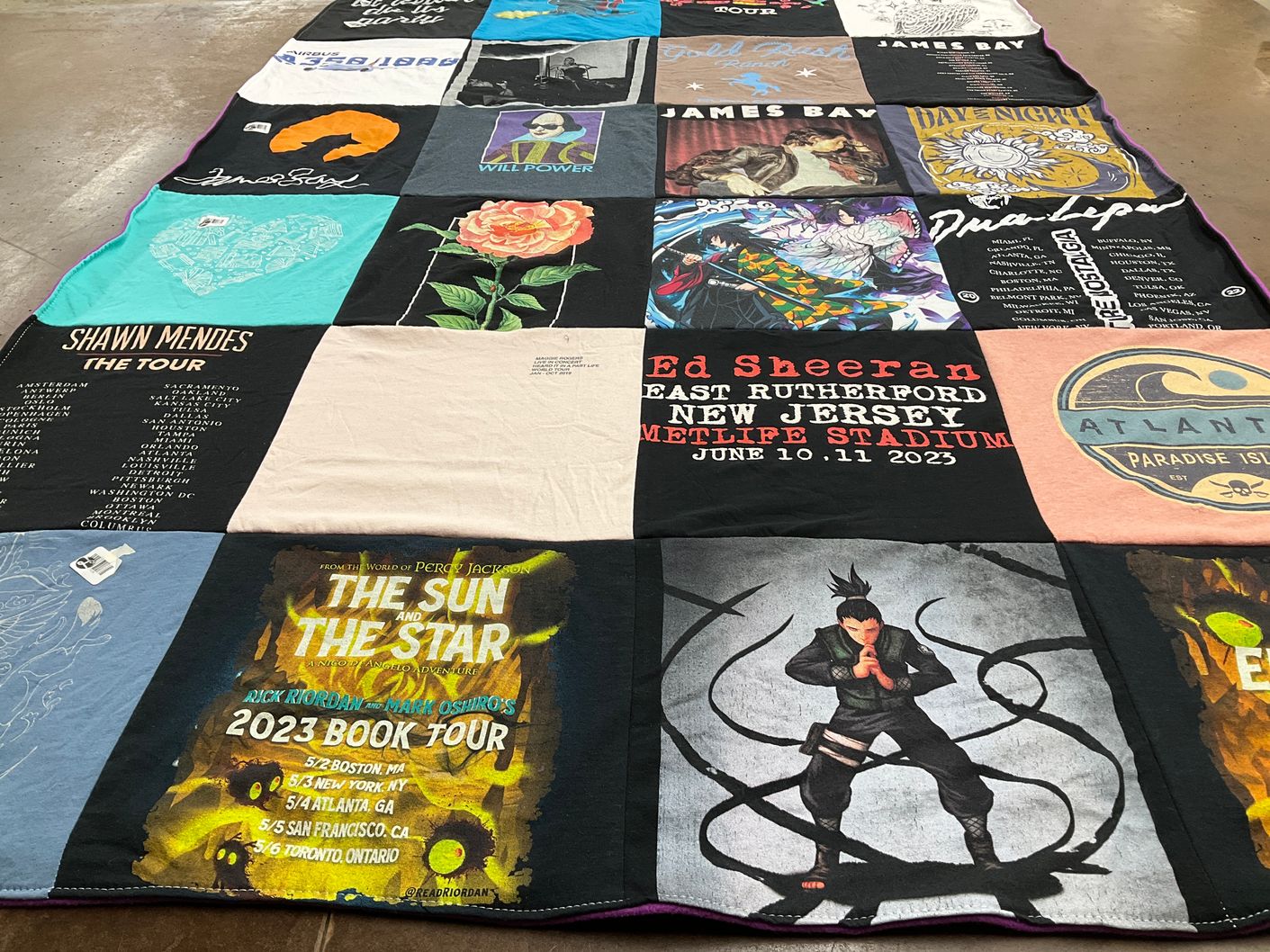 T-shirt quilt with music, literature themes by Alexandra from NY