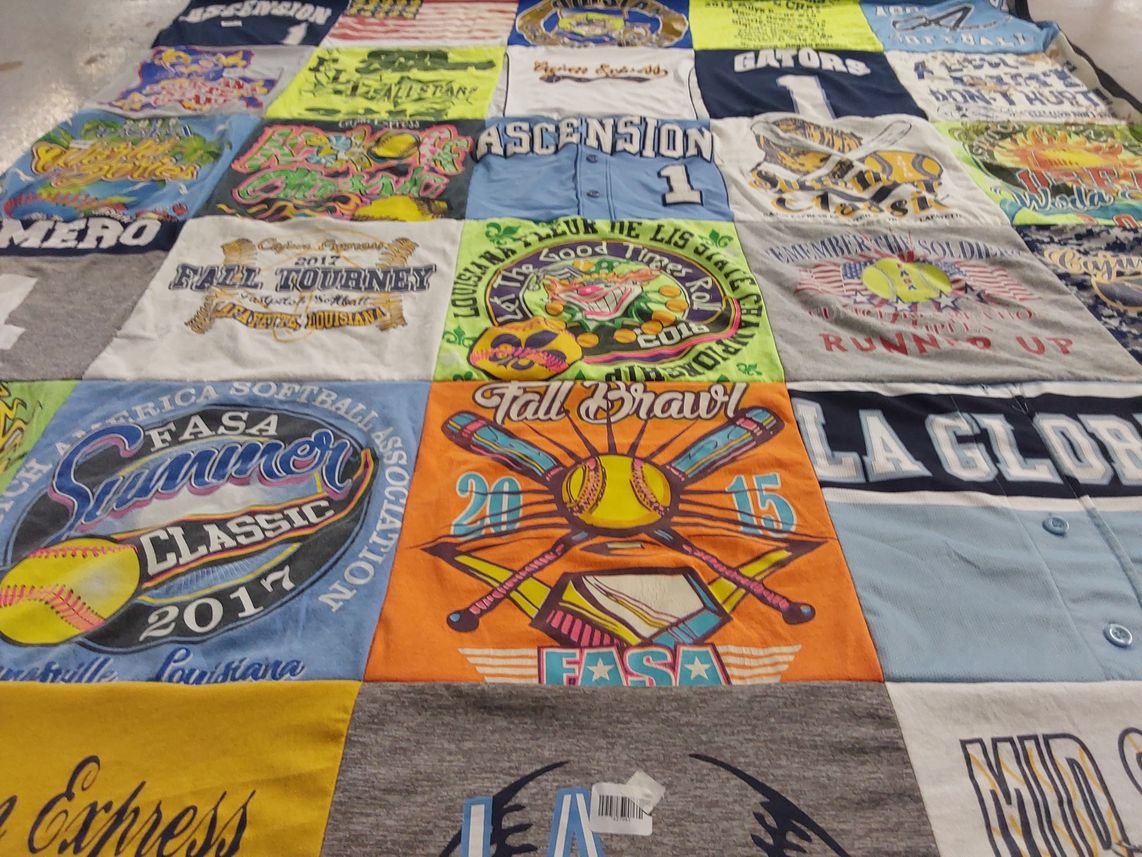 T-shirt quilt with softball, sports themes by Nathan from LA
