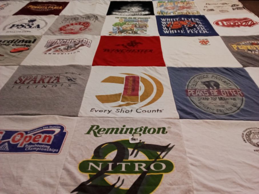 T-shirt quilt with shooting, outdoor activities themes by Stacy from PA