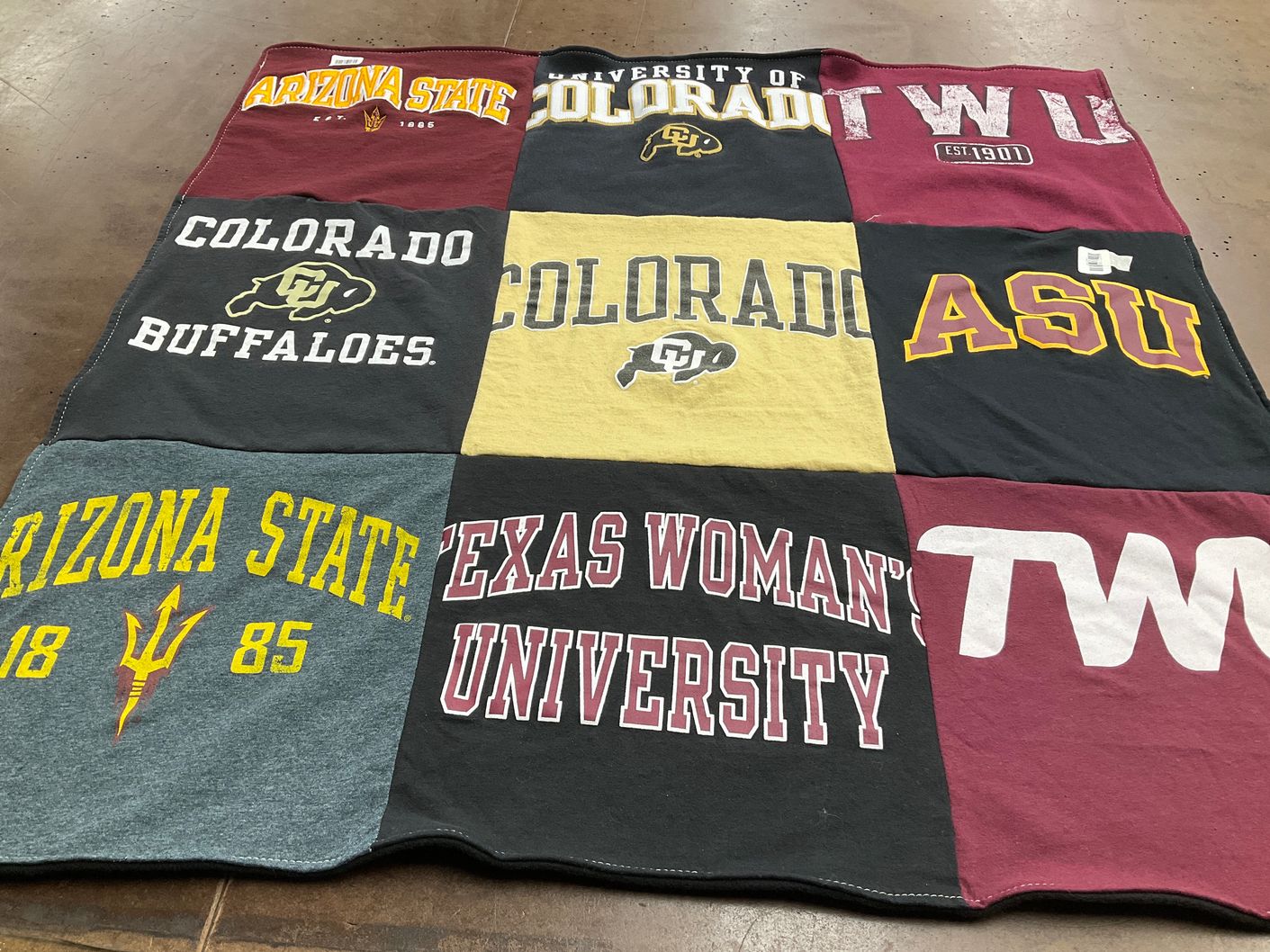 T-shirt quilt from arizona state university, university of colorado by Alexis from CO
