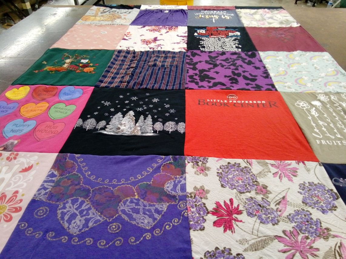 T-shirt quilt with animals, hearts themes by Rachel from MI