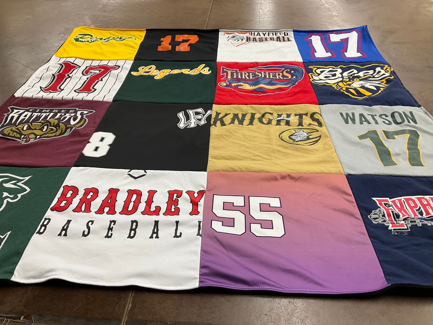 T-shirt quilt featuring hayfield baseball, timber rattlers by Christy from VA