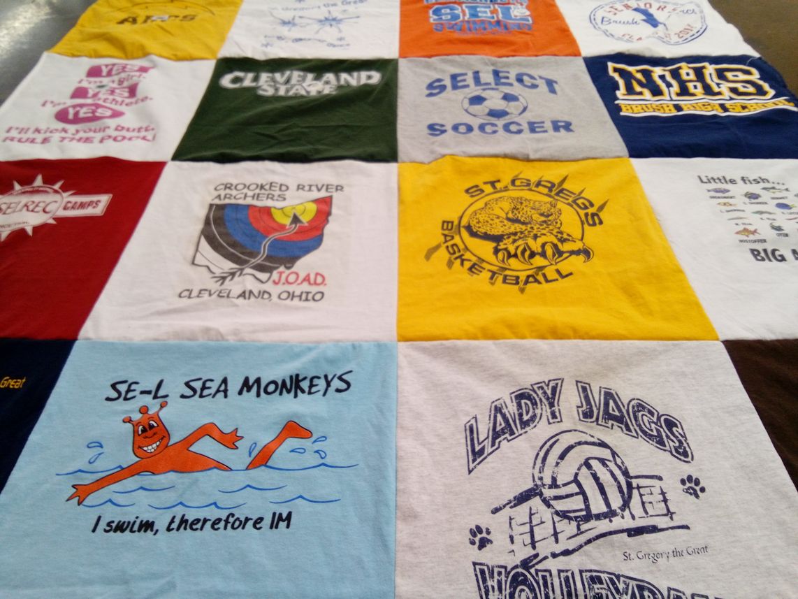 T-shirt quilt featuring st. gregory's basketball, lady jags volleyball by KD from OH