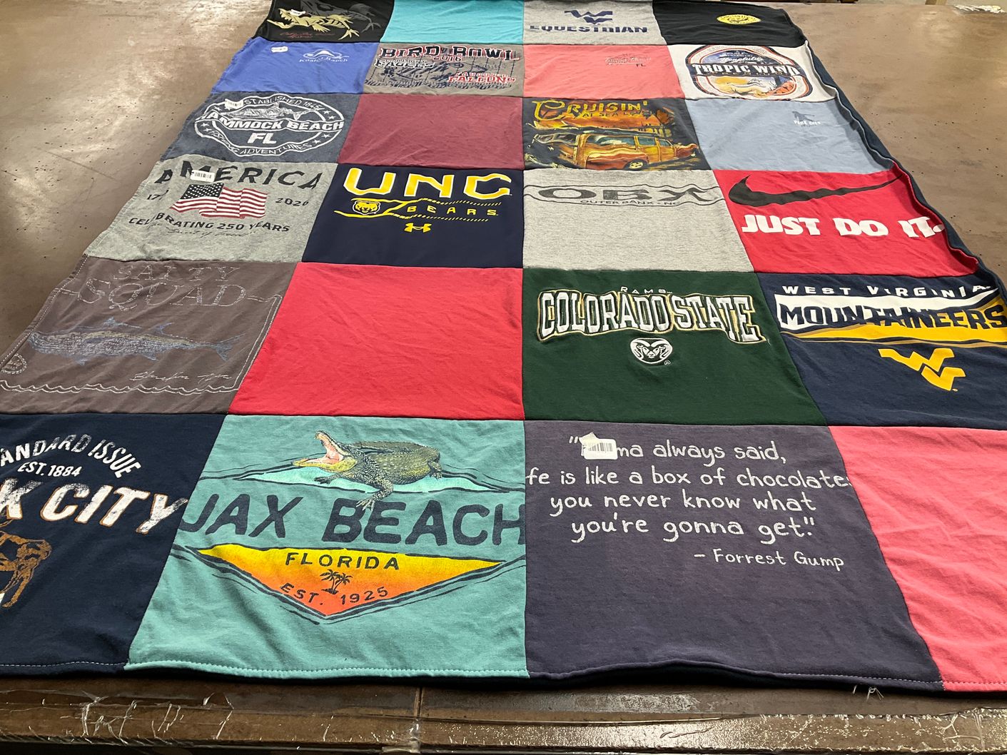T-shirt quilt featuring west virginia university mountaineers, colorado state university rams by Patricia from VA