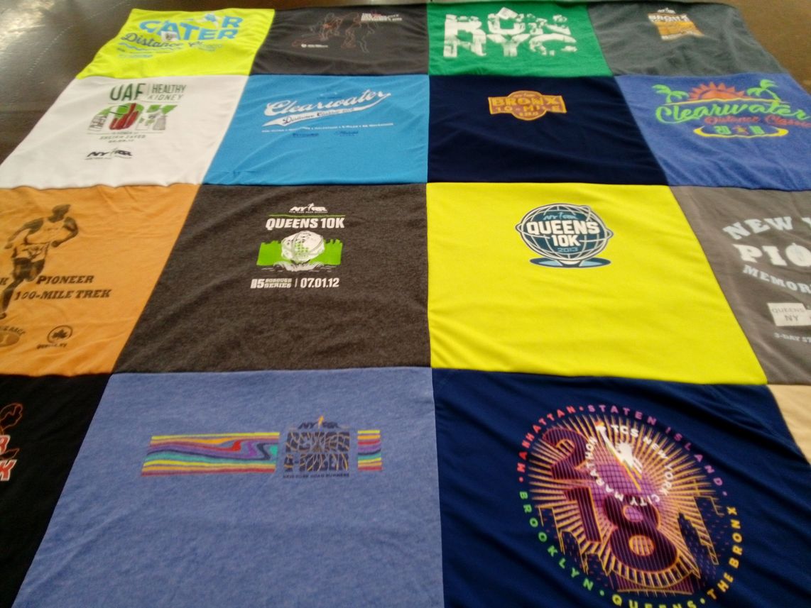 T-shirt quilt with running, marathons themes by Dawn from FL