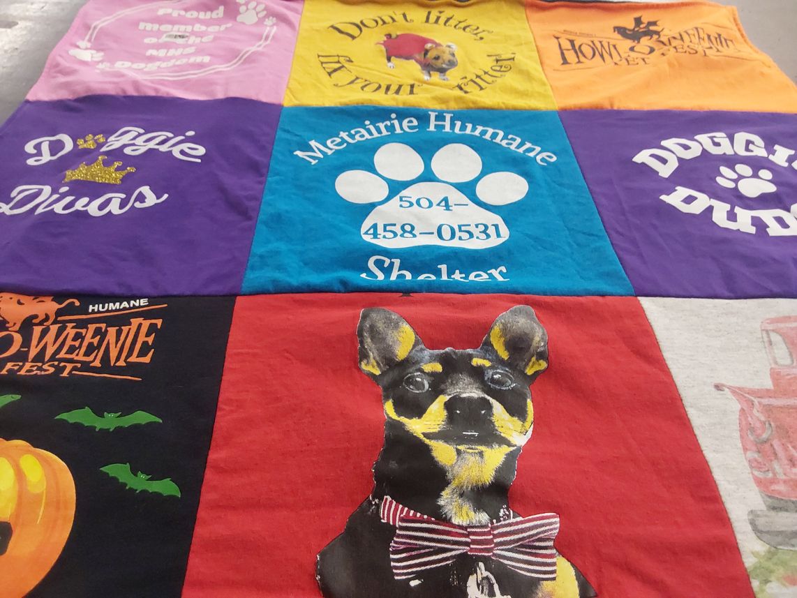 T-shirt quilt with animal rescue, pets themes by Charlene from LA