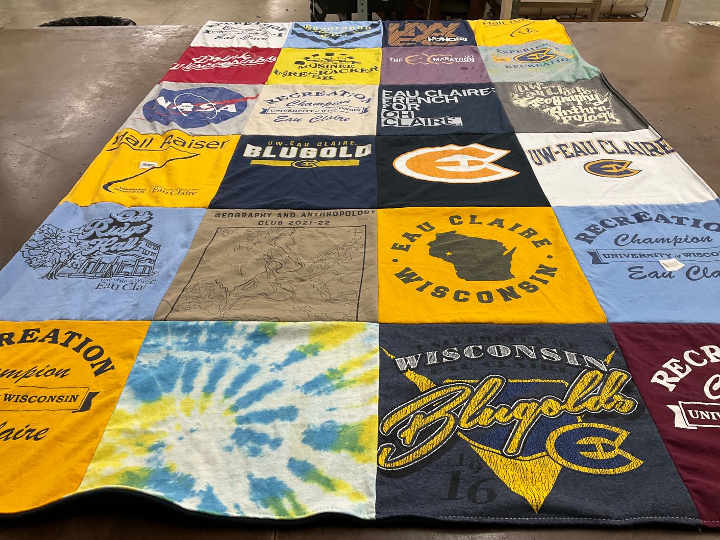 T-shirt quilt featuring blu golds by Becky from WI