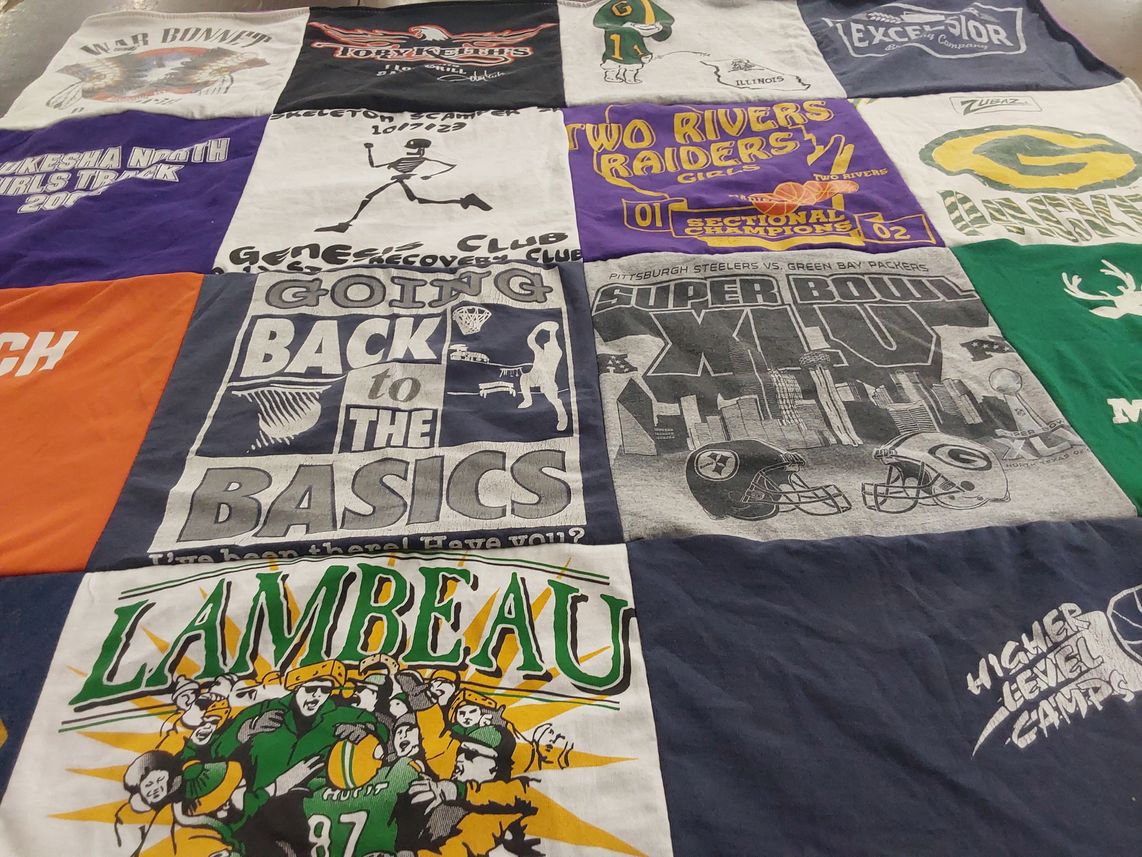 T-shirt quilt featuring two rivers high school, green bay packers by Douglas from WI
