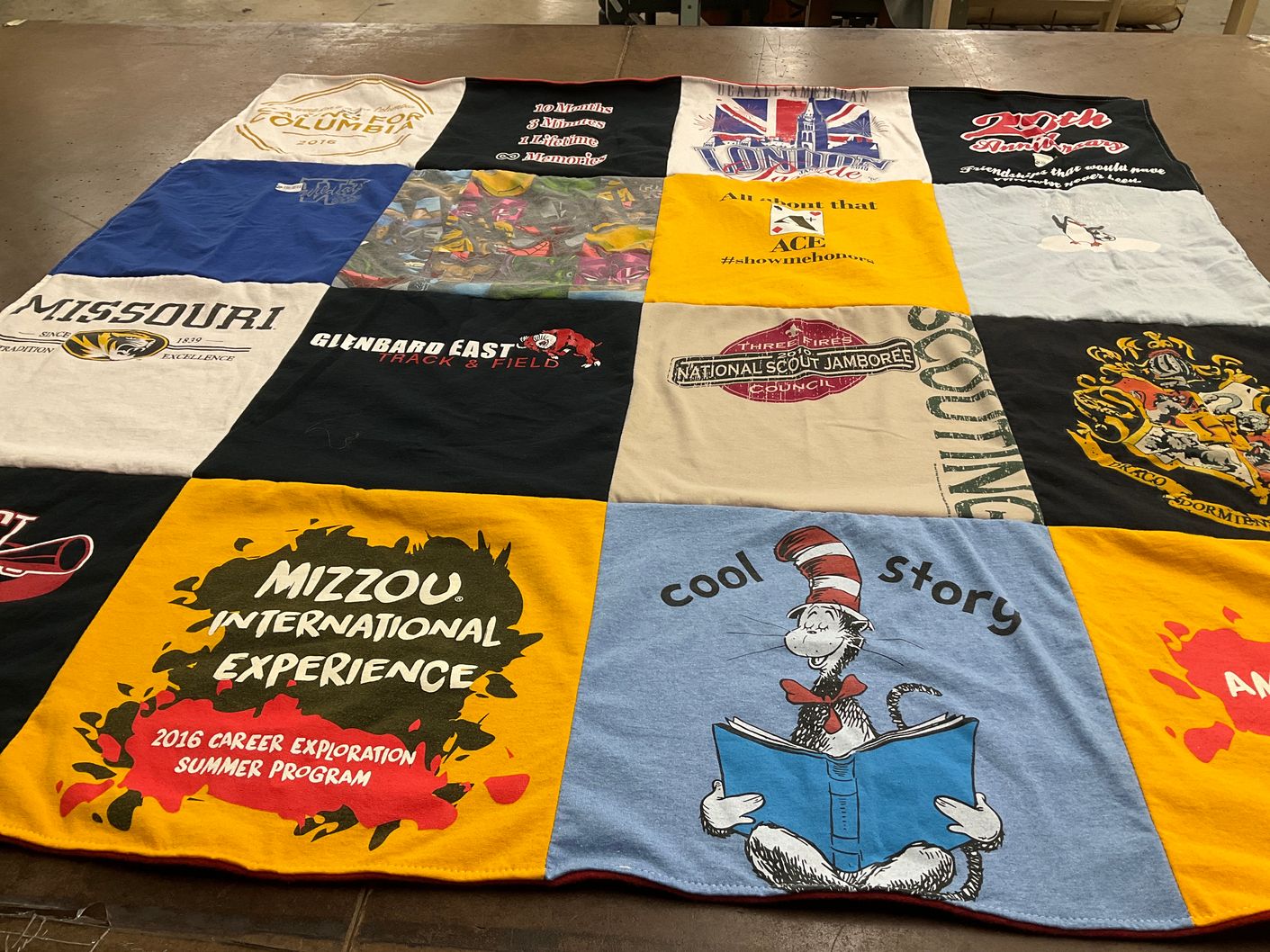 T-shirt quilt from university of missouri, glenbard east high school by Tracy from IL