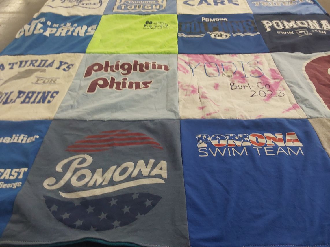 T-shirt quilt featuring pomona swim team by Amy from NJ