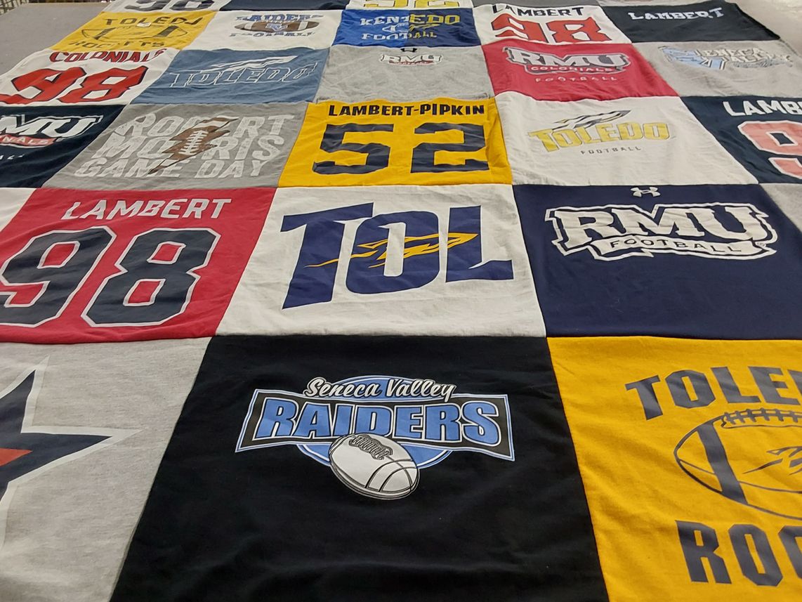 T-shirt quilt featuring toledo football, seneca valley raiders by Hailey from PA