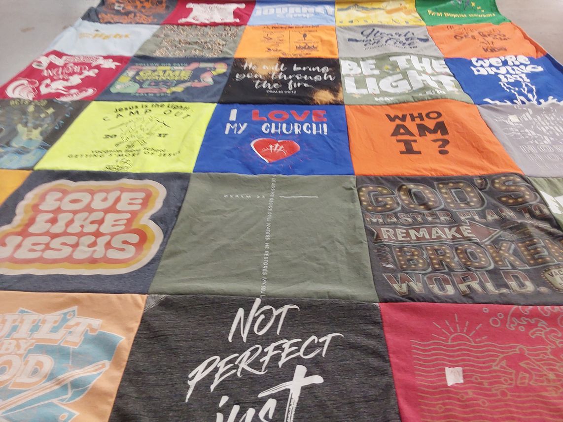 T-shirt quilt with religion, faith themes by Kimberly from TN
