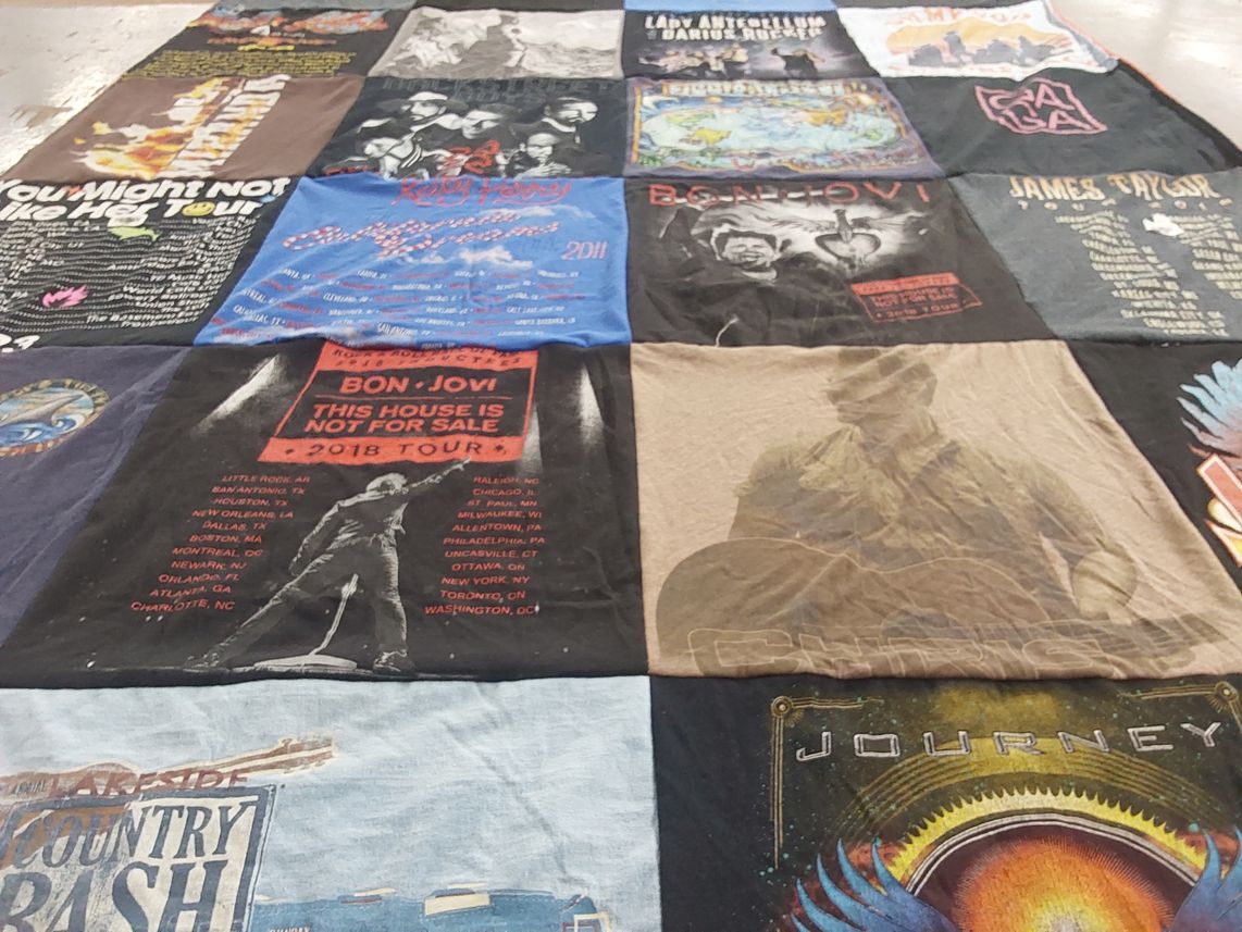 T-shirt quilt with music, concerts themes by Cheyney from FL
