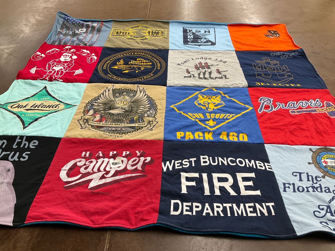 T-shirt quilt with camping, scouting themes by Karen from NC